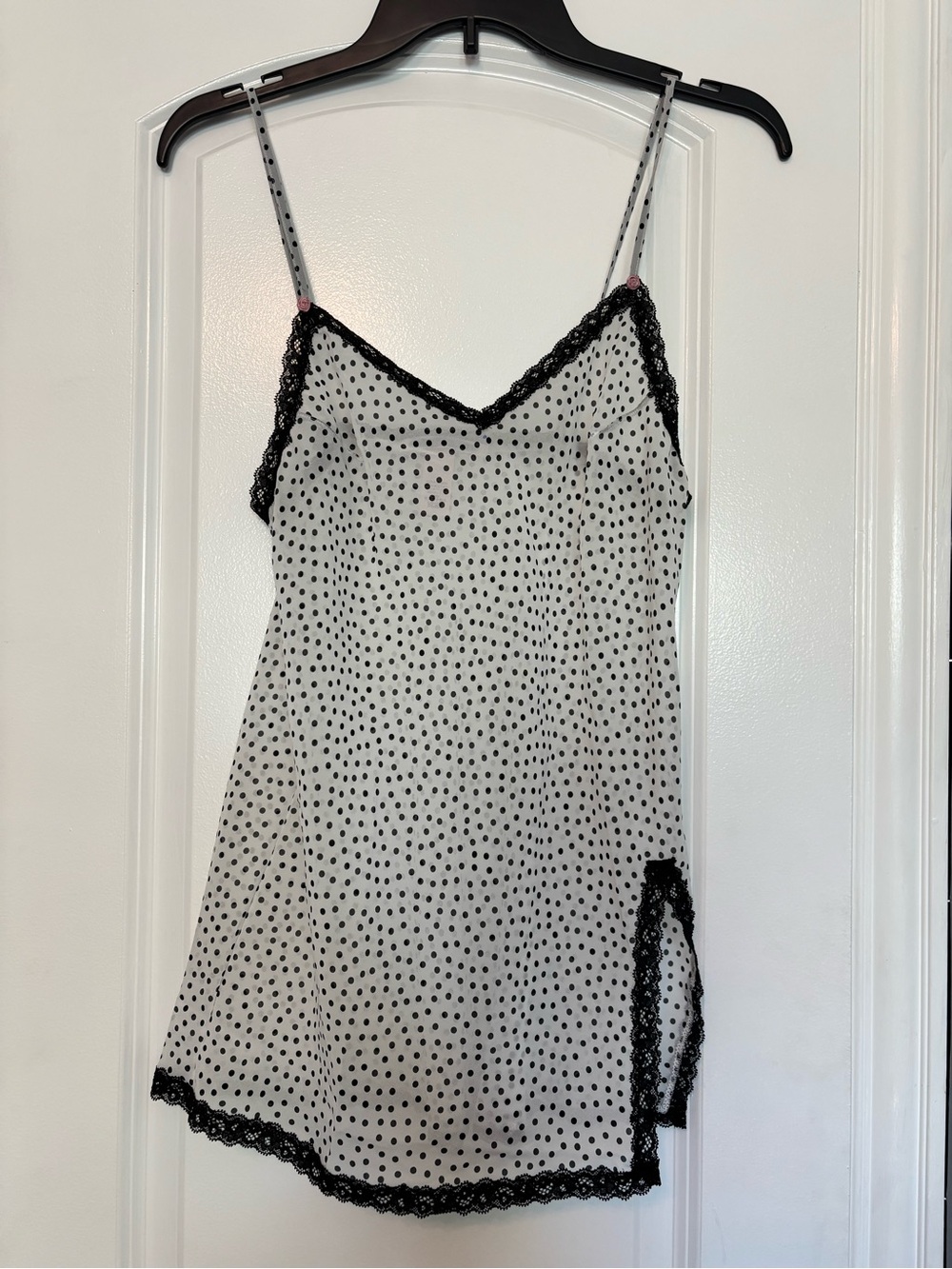 Victoria Secrete Polka Dot Lace Slip Dress Black & White Size Small 100% polyest